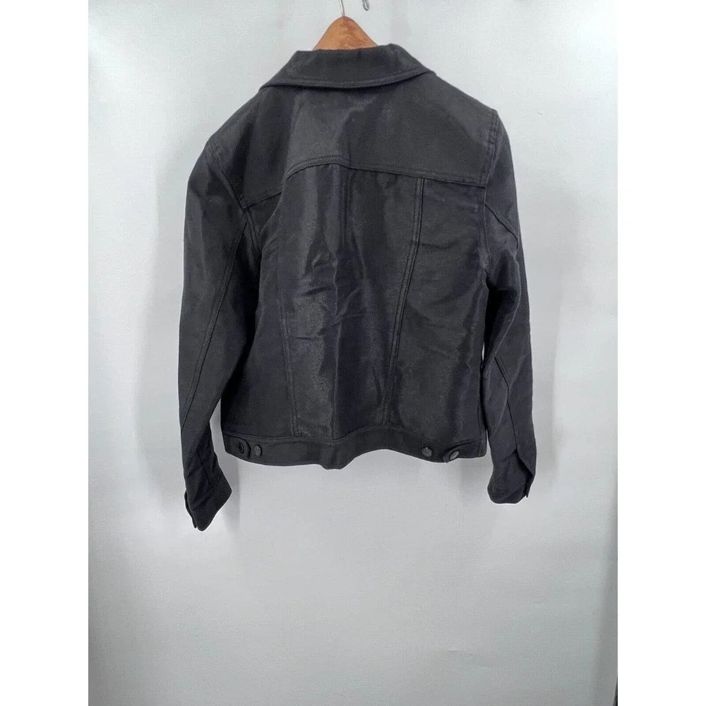 Lauren by Ralph Lauren Womens L Large Black Shiny Snap Front Moto Jacket EUC